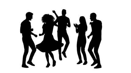 Obraz premium Group of people dancing together silhouette style isolated on transparent background, Vector
