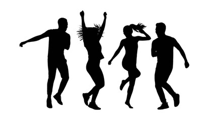 Fototapeta premium Four people dancing and jumping together isolated on transparent background, Vector
