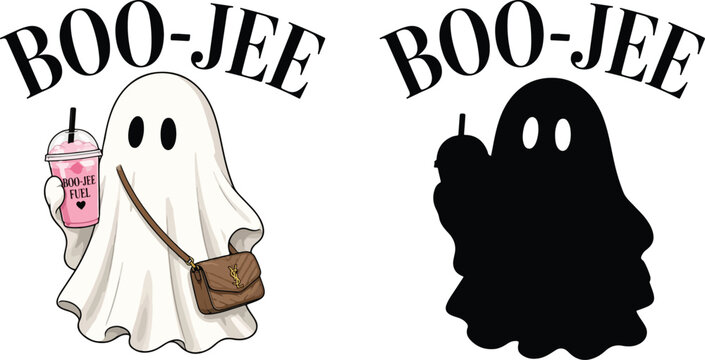 Boo Jee Ghost Drink Fashion Illustration, Cute Trendy Halloween Character Design