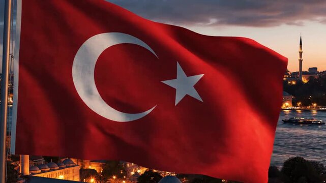 Turkish flag waving in front of hagia sophia at dusk turkey mosque istanbul architecture domes turkey mosque istanbul