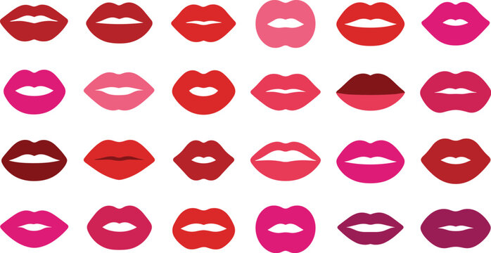 Colorful lips collection with different shapes shades and makeup styles beauty fashion cartoon illustration set