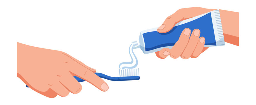 Applying toothpaste on toothbrush healthcare concept isolated illustration