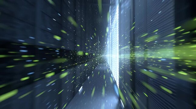 Abstract futuristic tunnel with light streaks and blurred cityscape creates a sense of speed innovation and digital transformation perfect for technology backgrounds and motion graphics