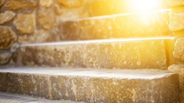 stonework. Stone staircase bathed in warm sunlight, evoking a serene and inviting atmosphere. real-estate listings.