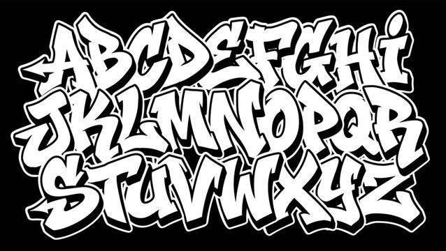 Graffiti Alphabet Letters Set - Bold White 3D Street Art Font on Black Background
