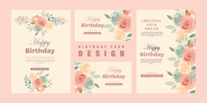 Happy birthday card templates with flowers