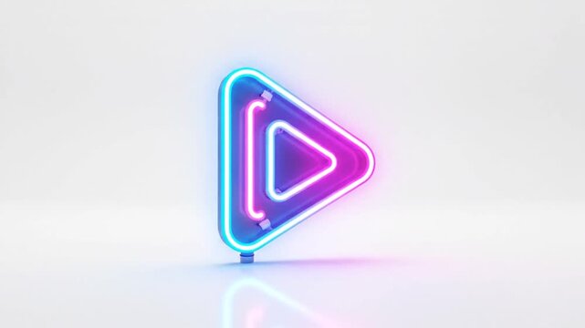 Neon play button animation on white background for media presentations
