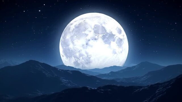 Night landscape view with mountains and full moon night sky