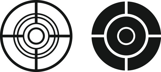 Simple black circular targets and bullseye icons set for precision aiming and strategic business goal planning © MDABDUS