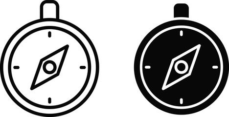 Minimalist navigation compass icons illustrating orientation and direction for travel mapping and geographic location finder tools © MDABDUS
