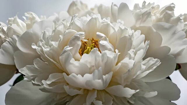 Peon&iacute;as blancas floreciendo en primer plano, timelapse de flores abriendo p&eacute;talos para anuncios del D&iacute;a de la Madre, fondos de boda rom&aacute;nticos y videos de est&eacute;tica natural.