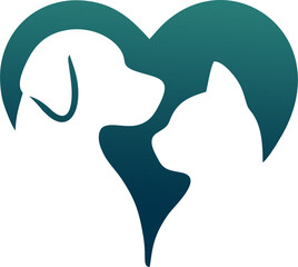 Obraz premium Stylish Pet Illustrations: Cats and Dogs in heart shape