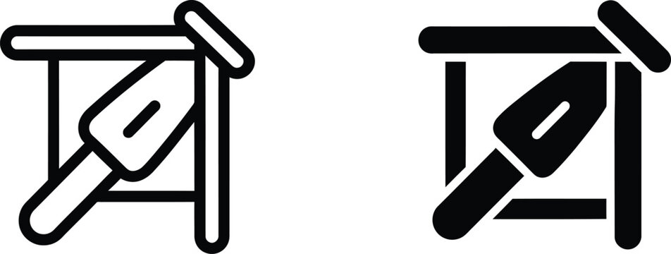 Construction trowel and square building frame icons for masonry work and professional home renovation projects