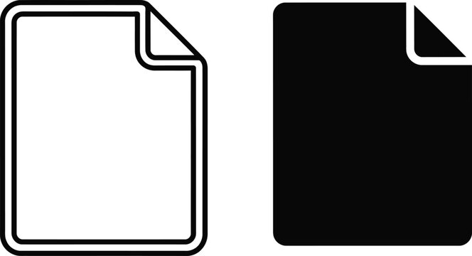 Pair of document page icons featuring outline and solid styles for user interface computer navigation