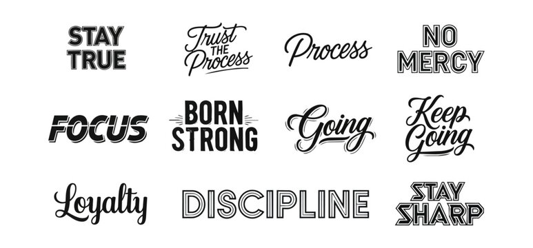 Motivational quotes in white text on black background