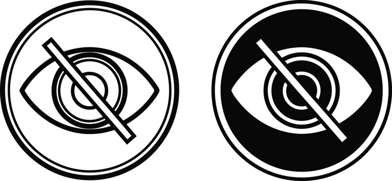 Two circular icons displaying a human eye with a diagonal strike through for privacy protection settings