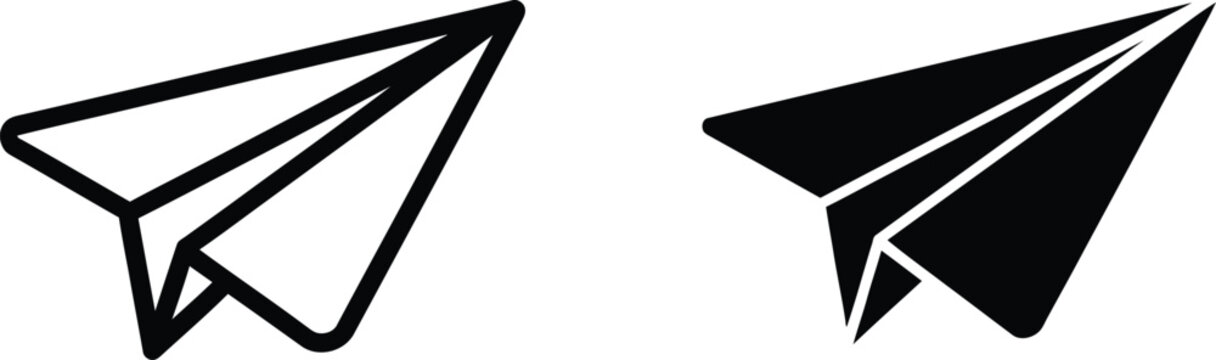 Minimalist paper airplane icons representing communication message delivery and travel for digital and print interface usage
