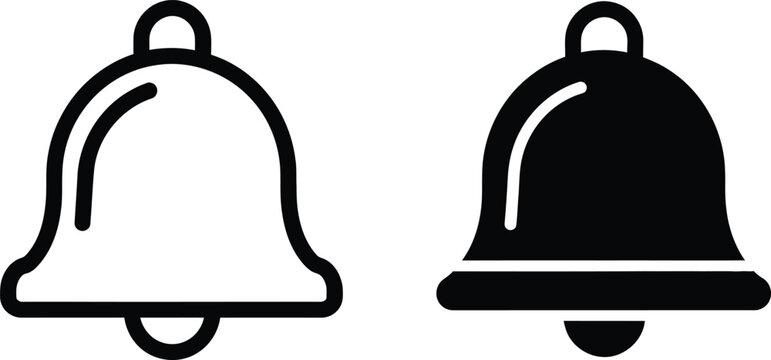 Black notification bell icons in both solid and outline style for website and mobile user interface
