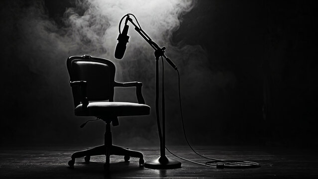 Interrogation Chair With Microphone in Dark Room