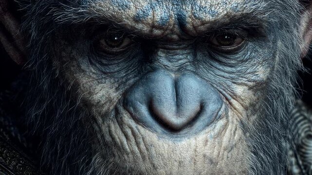 Intense close-up of a gorilla slowly closing its eyes, showcasing detailed facial features