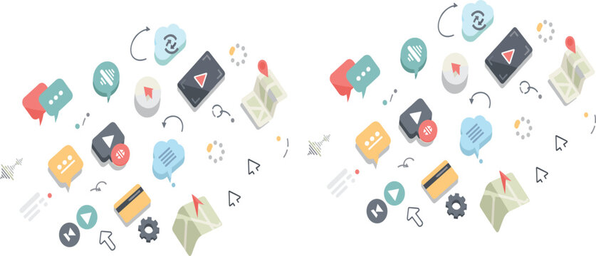 Isometric Mobile Interaction and User Experience Vector Set with Touch Gestures, Messaging Elements, Navigation Maps, and Smartphone Interface Icons for Modern App Design.