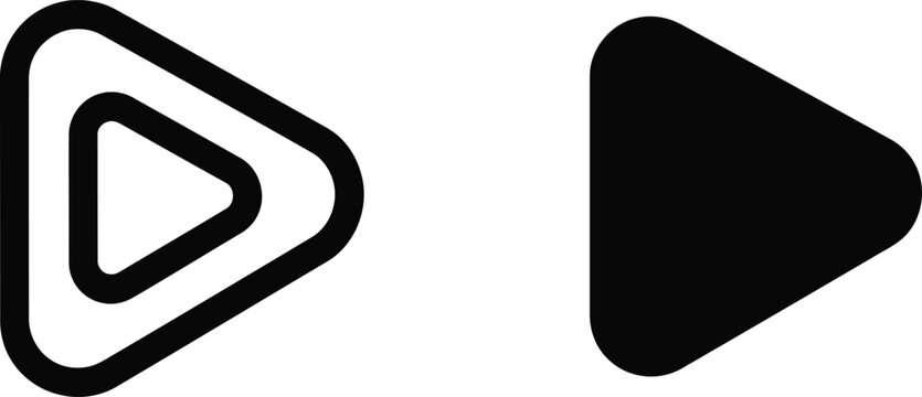 Black play button icons featuring solid and outlined triangular symbols for digital media interface navigation controls