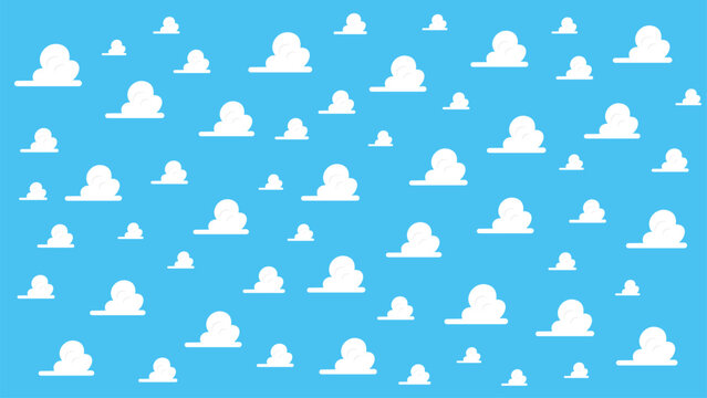 Abstract White Clouds Cartoon on Blue Sky Background. Vector seamless texture for interior, decorative, banner, cover, card.