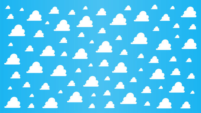 Abstract White Clouds Cartoon on Blue Sky Background. Vector seamless texture for interior, decorative, banner, cover, card.