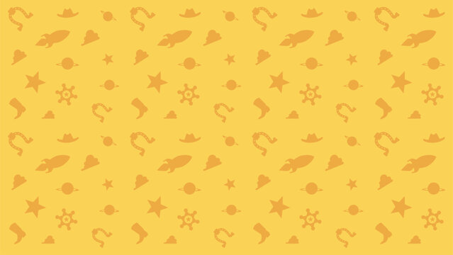Seamless Toy Story Inspired Western Kids Pattern with Space and Cowboy Elements. Vector seamless texture for interior, decorative, banner, cover, card.