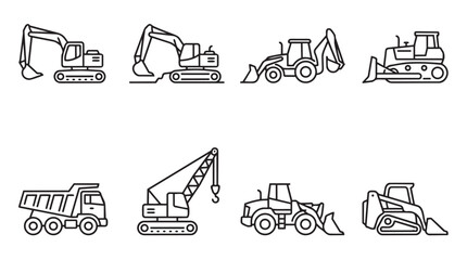 Outline drawings of heavy construction machinery and vehicles with backhoe loade © MdAiyub