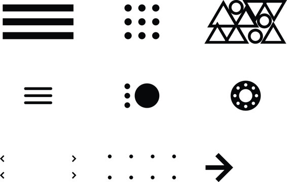 Abstract geometric black icons collection in 3x3 grid design for modern interface, UI elements, and patterns
