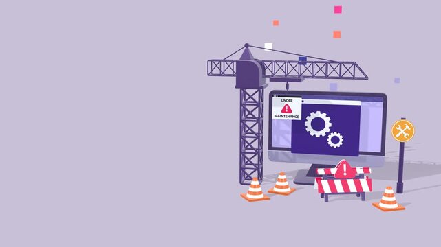 Website under maintenance and development concept animation with copy space for text, showing system update, repair, and construction process. Ideal for IT, web development and digital service themes.