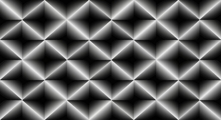 Obraz premium Abstract black and white geometric pattern with a repeating tessellation of luminous diamond shapes and dark squares, creating an intricate optical illusion