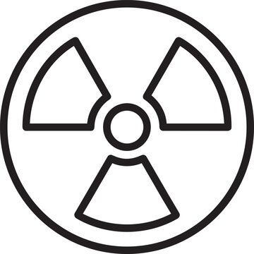 Circular round nuclear radiation symbol for radioactive danger zone warning sign linear outline vector icon illustration