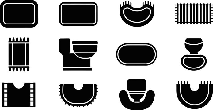 Bathroom and home interior objects in black silhouette eps vector.