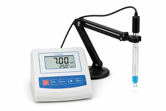 Digital pH Meter with Probe Laboratory Instrument Isolated on White