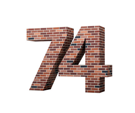 Bricks Wall Number Seventy Four 74 Digit Made Of Colored Wall Of Bricks 3D Illustration