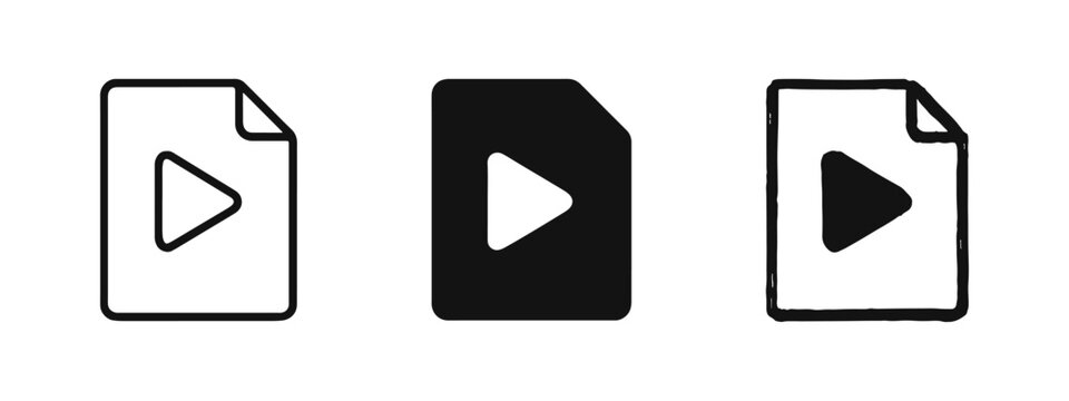 Video file format icon, multimedia document symbol, digital movie file icons