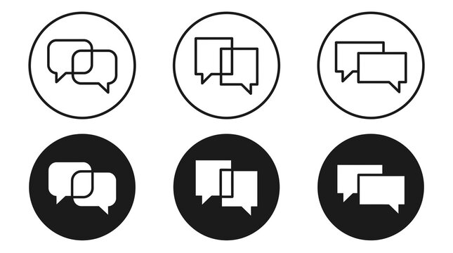 Communication icons speech bubbles in circular frames black and white variations