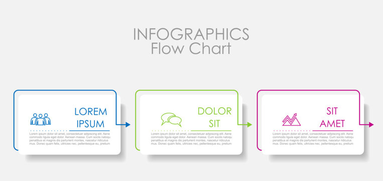 Infographic template with three colorful options, icons, and text boxes for comparing features, services, or business choices. Vector illustration.