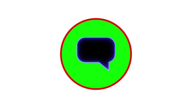 Speech bubble icon animation on green screen background within circular red frame border.