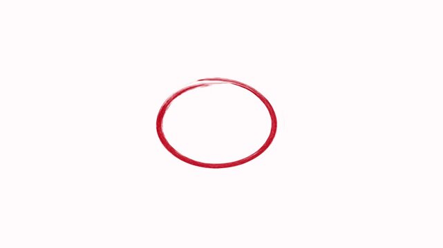 Brush stock red circle marker with drawing effect on white background. Highlighter marker pen style animation. Circle brush stroke highlight marker for presentation, Hand drawn oval highlight effect