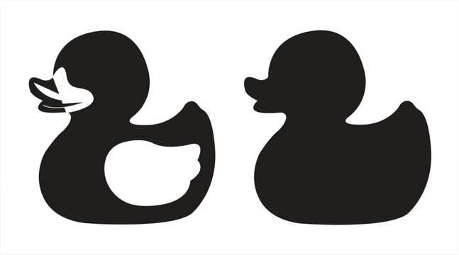 Black rubber duck icon, with cute character, for playtime and bath time, isolated on white background, vector illustration.