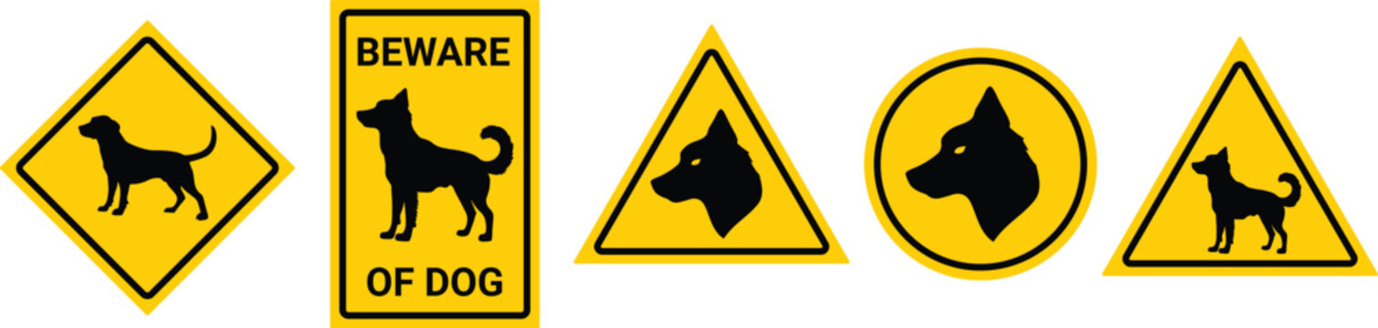 Beware of Dog Warning Signs Set Guard Dog Safety Symbol Caution Sign Collection