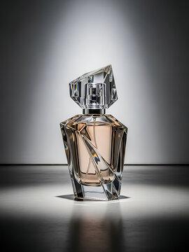 Elegant perfume bottle displayed with sophisticated lighting and transparent background