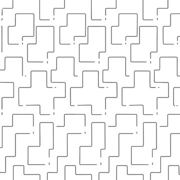 Seamless Offset Stamp Module Pattern Minimal Geometric Industrial Line Art Vector Black and White