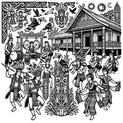 Borneo Traditional Village Scene © Alis