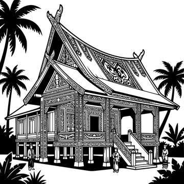 Traditional Malay House Illustration