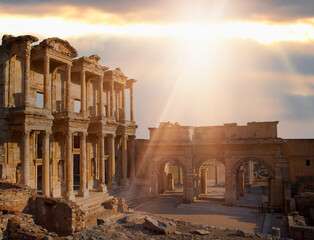 Celsus Library in Ephesus at sunset - Selcuk, Turkey  © muratart