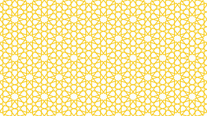 Contemporary Islamic geometric pattern in gold. A pattern design inspired by traditional Middle Eastern ornamental art. Perfect for greeting card backgrounds, interior design, or textiles. © Izzatil